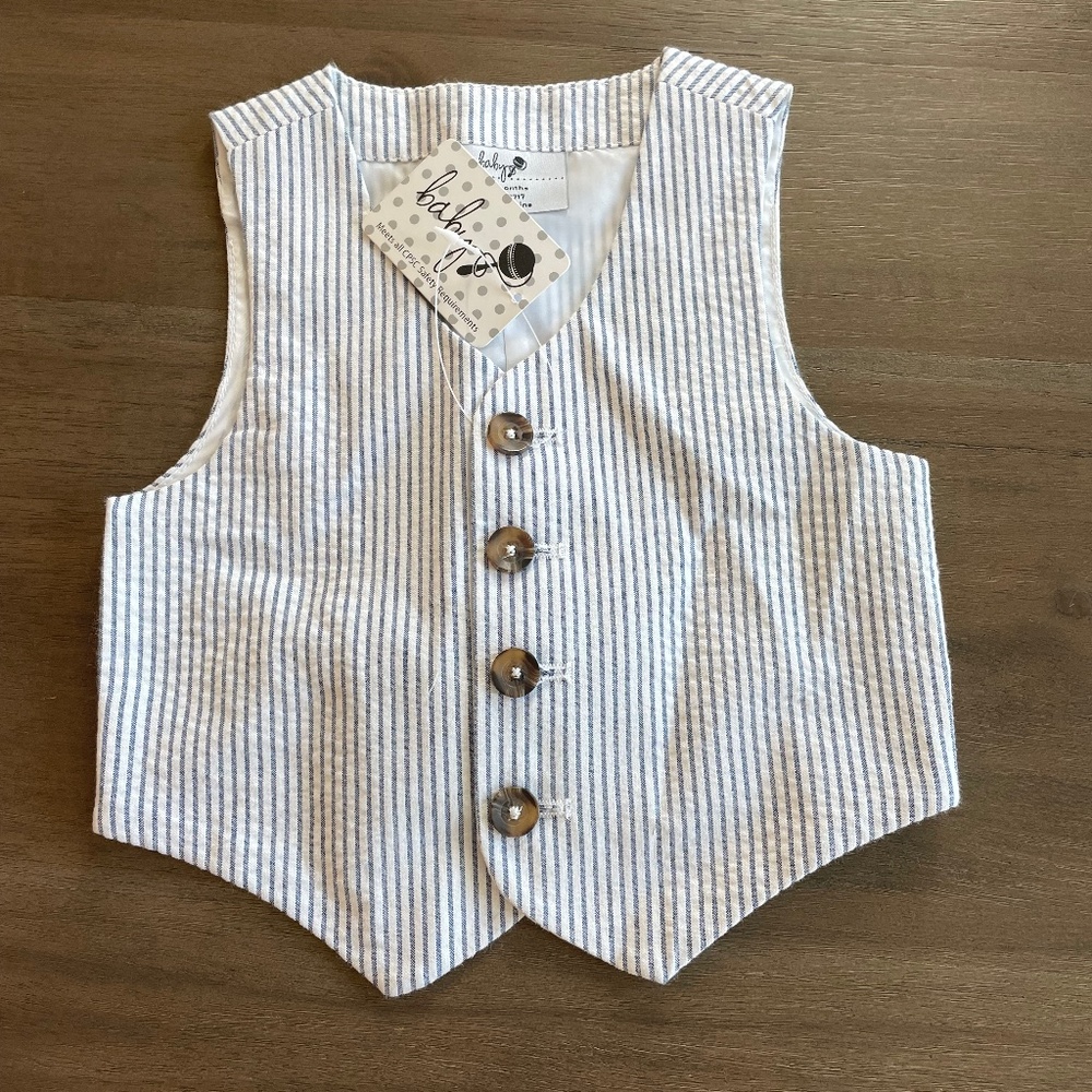 New BaBy CZ Blue Seersucker Vest 6-12M 12-18M